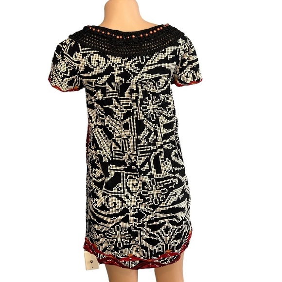 3/$30 🍂 Anthropologie Floreat Abelia Tribal Print Dress Black Multicolored - Picture 5 of 10